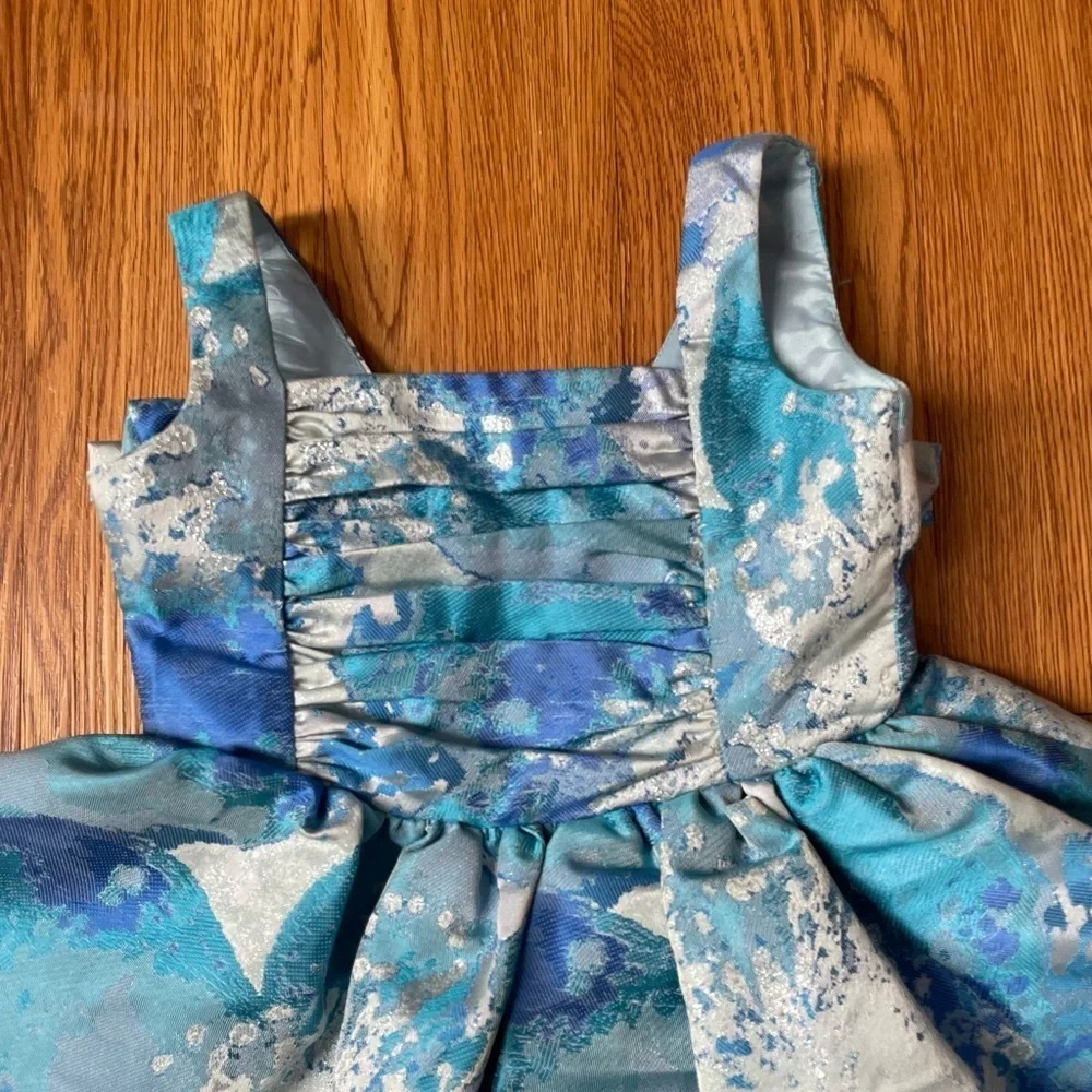 Halabaloo blue watercolor print dress back bow